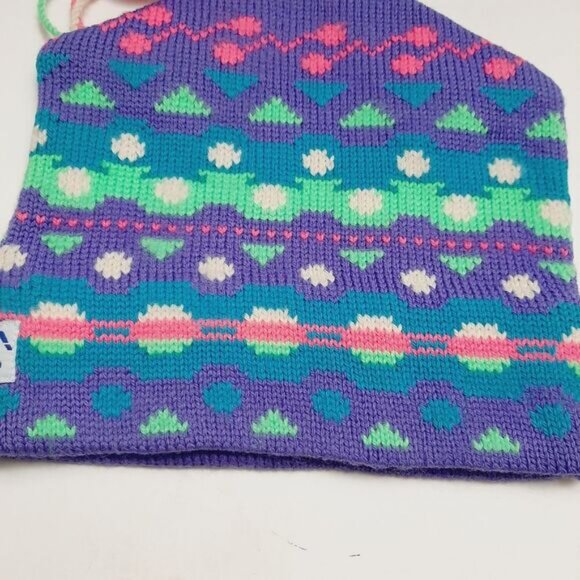 Retro 80's MURRAY MERKLEY 100% Wool Intarsia Geo Pattern Knit Beanie Hat Pom-Pom - Picture 10 of 15